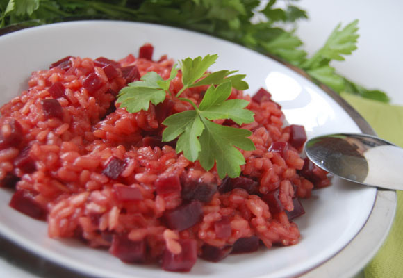 Risotto de remolacha y queso de cabra