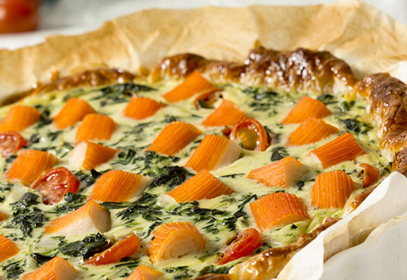 Quiche de espinacas y barritas de cangrejo